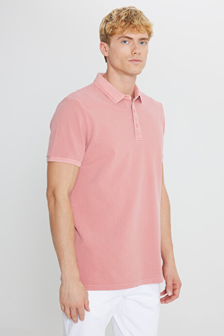 %100 Pamuk Slim Fit Dar Kesim Polo Yaka Gül Kurusu Tişört resmi