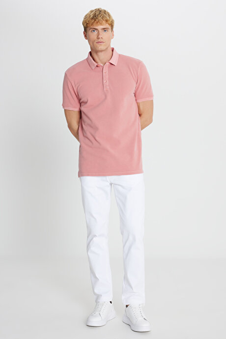 %100 Pamuk Slim Fit Dar Kesim Polo Yaka Gül Kurusu Tişört resmi