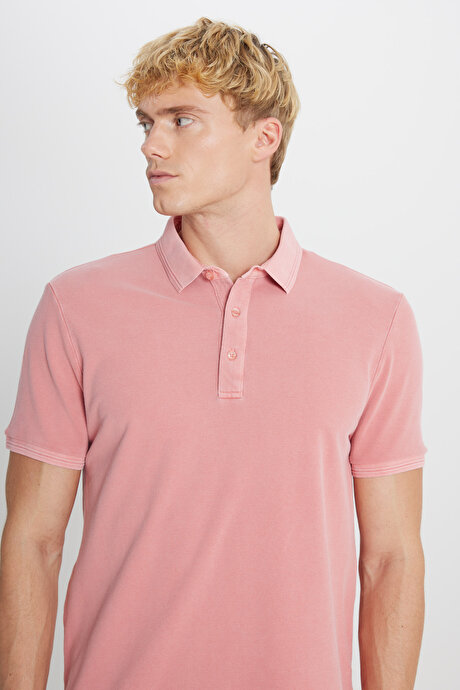 %100 Pamuk Slim Fit Dar Kesim Polo Yaka Gül Kurusu Tişört resmi