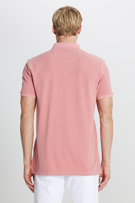 %100 Pamuk Slim Fit Dar Kesim Polo Yaka Gül Kurusu Tişört resmi