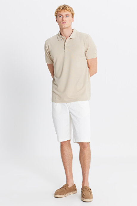 Standart Fit Normal Kesim Polo Yaka Bej Tişört resmi