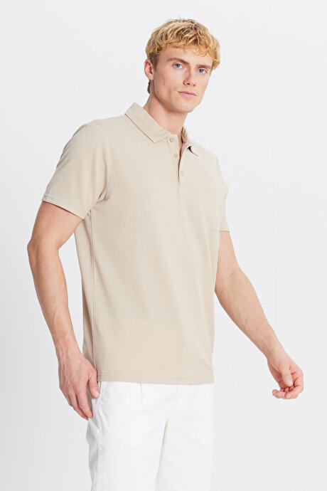 Standart Fit Normal Kesim Polo Yaka Bej Tişört resmi