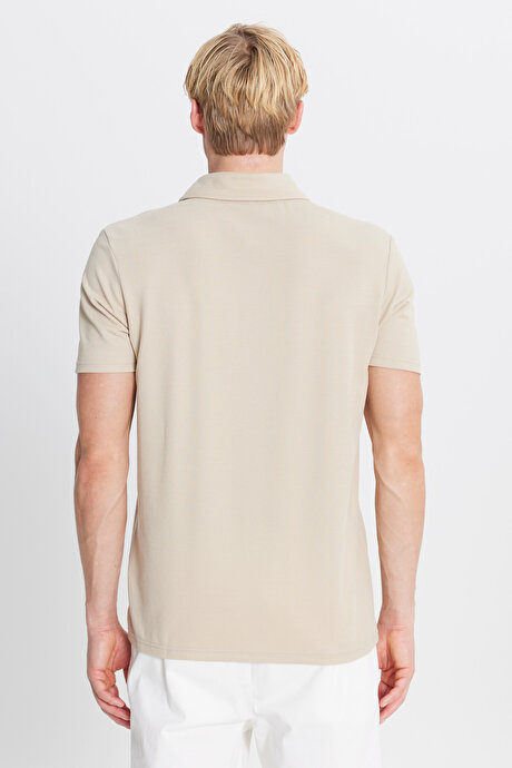 Standart Fit Normal Kesim Polo Yaka Bej Tişört resmi