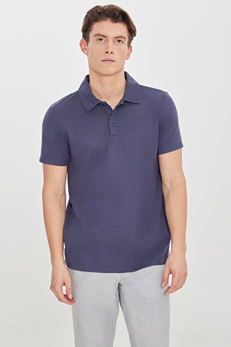 Standart Fit Normal Kesim Polo Yaka İndigo Tişört resmi