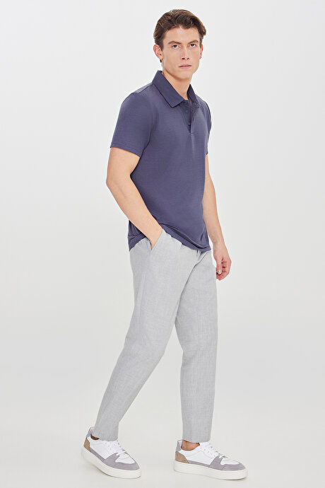 Standart Fit Normal Kesim Polo Yaka İndigo Tişört resmi