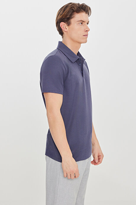 Standart Fit Normal Kesim Polo Yaka İndigo Tişört resmi