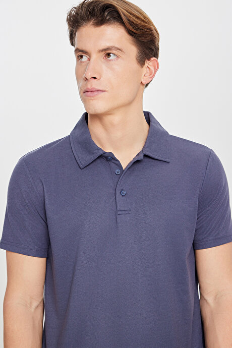 Standart Fit Normal Kesim Polo Yaka İndigo Tişört resmi