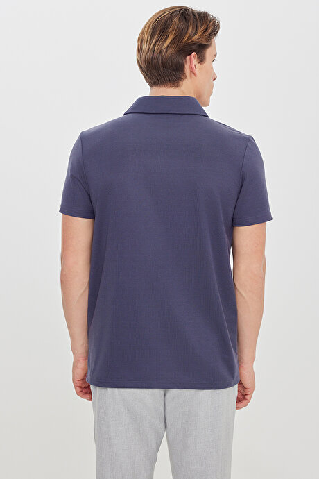 Standart Fit Normal Kesim Polo Yaka İndigo Tişört resmi