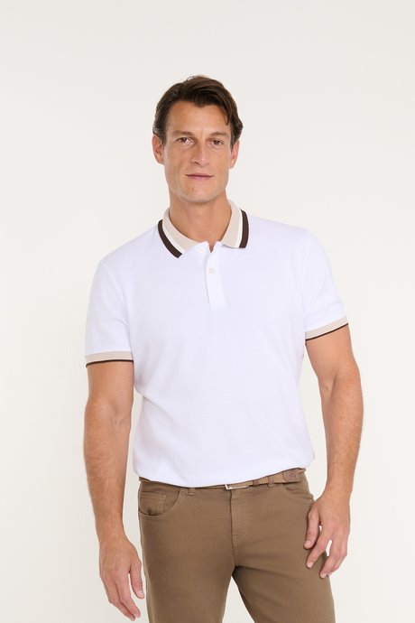 %100 Pamuk Slim Fit Dar Kesim Polo Yaka Beyaz Tişört resmi
