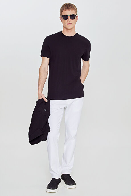 Rayon Kumaş Standart Fit Normal Kesim Bisiklet Yaka Esnek Siyah Tişört resmi