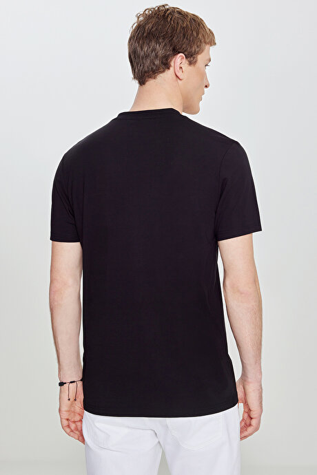 Rayon Kumaş Standart Fit Normal Kesim Bisiklet Yaka Esnek Siyah Tişört resmi