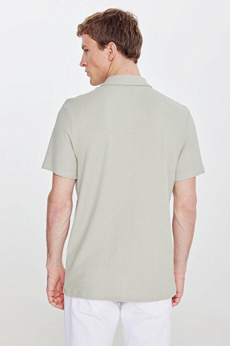 %100 Pamuk Slim Fit Dar Kesim Polo Yaka Jakarlı Mint Tişört resmi