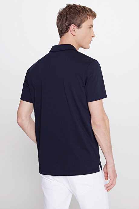 %100 Pamuk Slim Fit Dar Kesim Polo Yaka Lacivert Tişört resmi