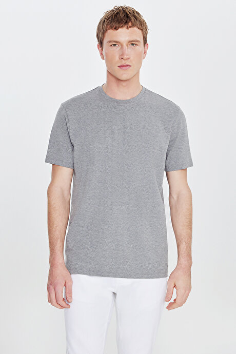 Pamuklu Standart Fit Normal Kesim Bisiklet Yaka Esnek Gri Melanj Tişört resmi