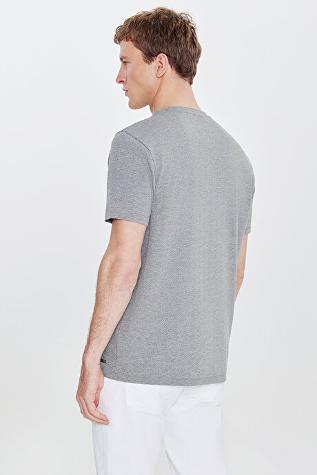 Pamuklu Standart Fit Normal Kesim Bisiklet Yaka Esnek Gri Melanj Tişört resmi