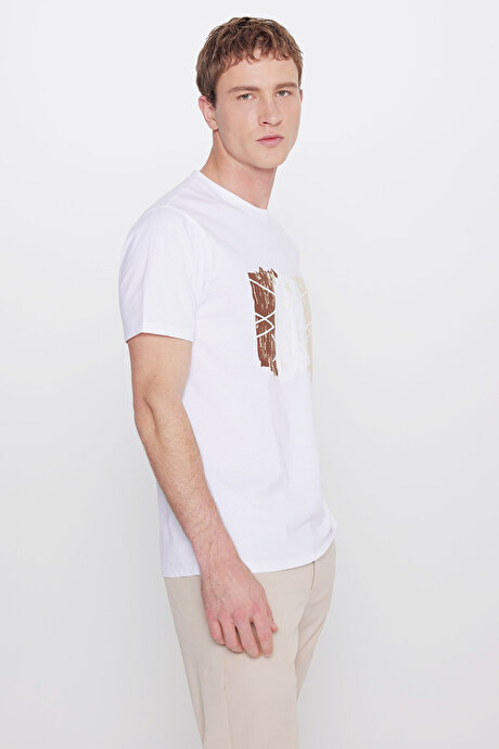 Pamuklu Slim Fit Dar Kesim Bisiklet Yaka Esnek Beyaz Tişört resmi