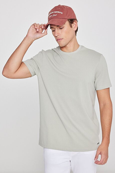 Pamuklu Slim Fit Dar Kesim Bisiklet Yaka Jakarlı Mint Tişört resmi