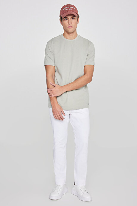 Pamuklu Slim Fit Dar Kesim Bisiklet Yaka Jakarlı Mint Tişört resmi