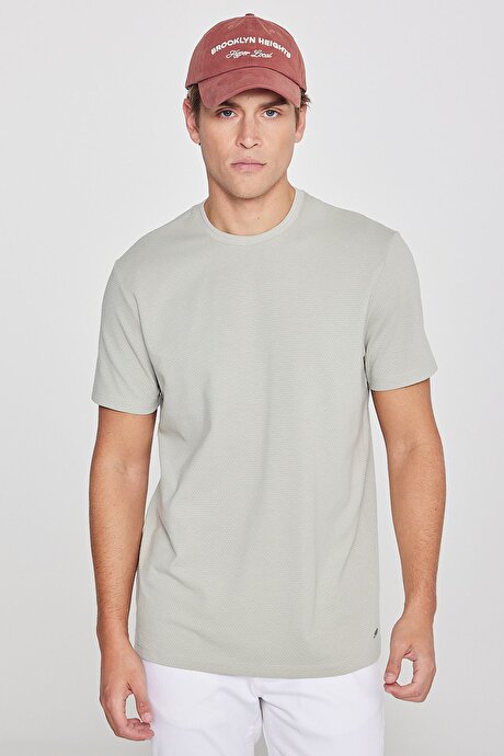 Pamuklu Slim Fit Dar Kesim Bisiklet Yaka Jakarlı Mint Tişört resmi