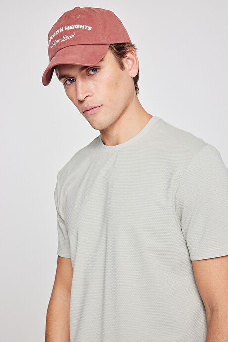 Pamuklu Slim Fit Dar Kesim Bisiklet Yaka Jakarlı Mint Tişört resmi