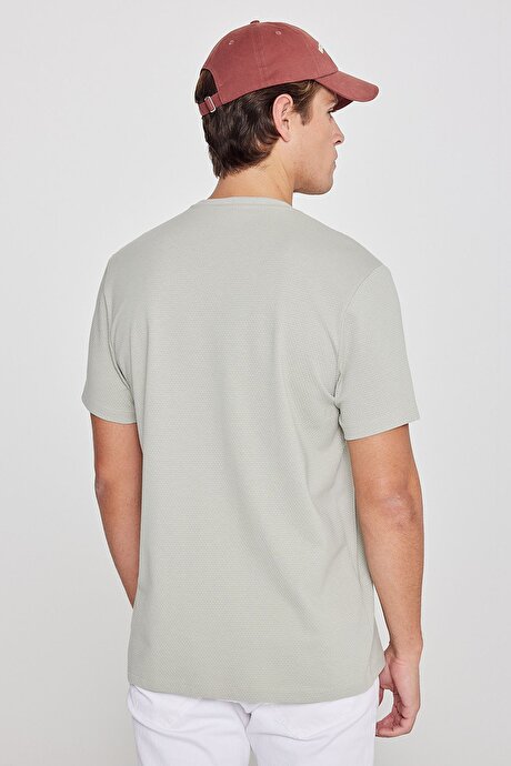 Pamuklu Slim Fit Dar Kesim Bisiklet Yaka Jakarlı Mint Tişört resmi