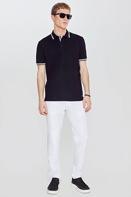 %100 Pamuk Comfort Fit Rahat Kesim Polo Yaka Siyah Tişört resmi