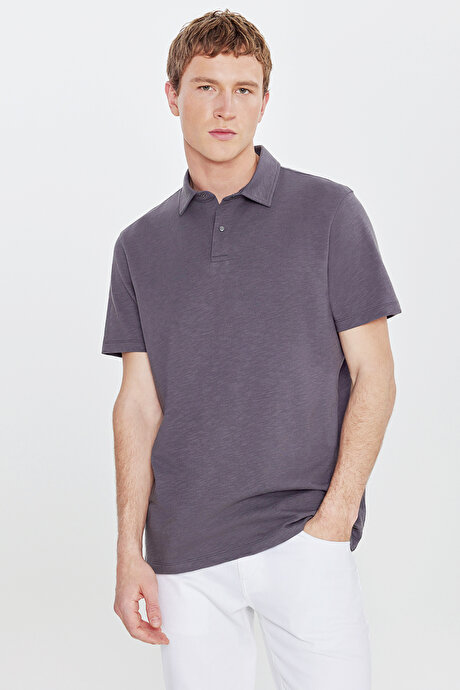 %100 Pamuk Comfort Fit Rahat Kesim Polo Yaka Antrasit Tişört resmi