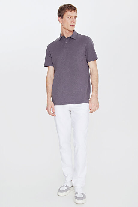 %100 Pamuk Comfort Fit Rahat Kesim Polo Yaka Antrasit Tişört resmi