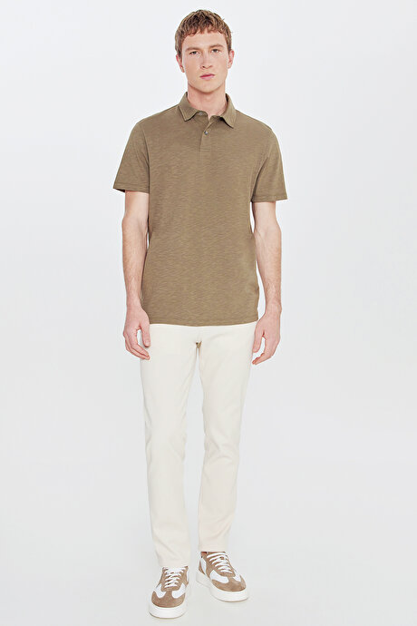 %100 Pamuk Comfort Fit Rahat Kesim Polo Yaka Haki Tişört resmi