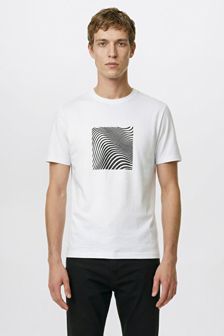 Pamuklu Slim Fit Dar Kesim Bisiklet Yaka Esnek Beyaz Tişört resmi