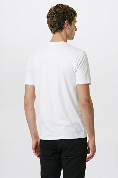 Pamuklu Slim Fit Dar Kesim Bisiklet Yaka Esnek Beyaz Tişört resmi