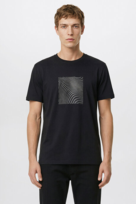 Pamuklu Slim Fit Dar Kesim Bisiklet Yaka Esnek Siyah Tişört resmi