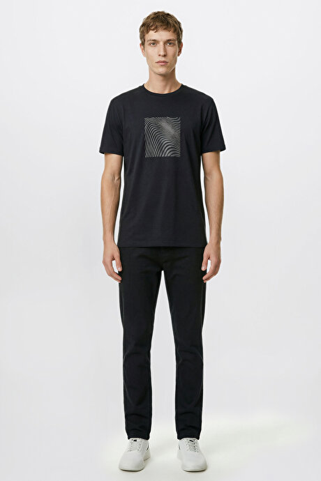 Pamuklu Slim Fit Dar Kesim Bisiklet Yaka Esnek Siyah Tişört resmi