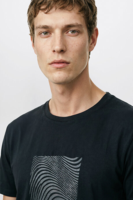 Pamuklu Slim Fit Dar Kesim Bisiklet Yaka Esnek Siyah Tişört resmi