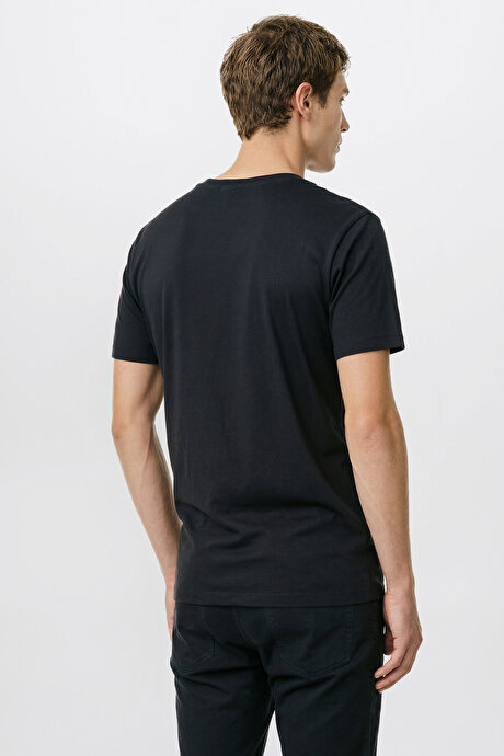 Pamuklu Slim Fit Dar Kesim Bisiklet Yaka Esnek Siyah Tişört resmi