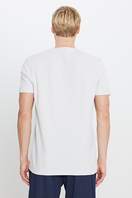 %100 Pamuk Slim Fit Dar Kesim Bisiklet Yaka Jakarlı Gri Tişört resmi