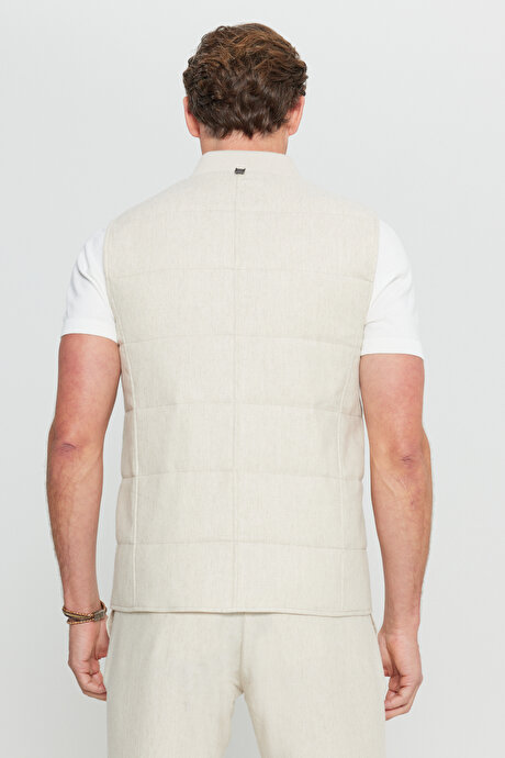 Keten Standart Fit Normal Kesim Dik Yaka Yan Cepli İnce Dolgulu Casual Bej Yelek resmi