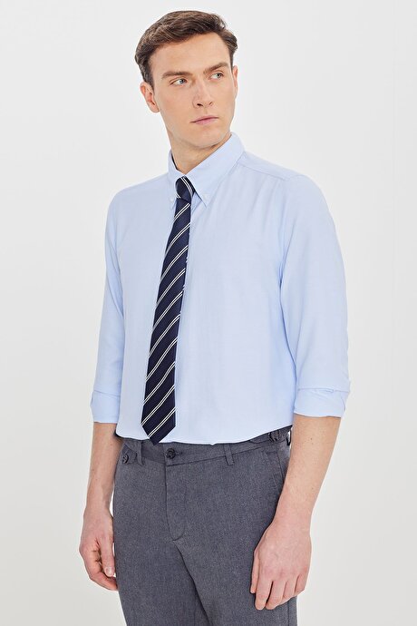 Pamuklu Slim Fit Dar Kesim Gant Yaka Oxford Açık Mavi Gömlek resmi