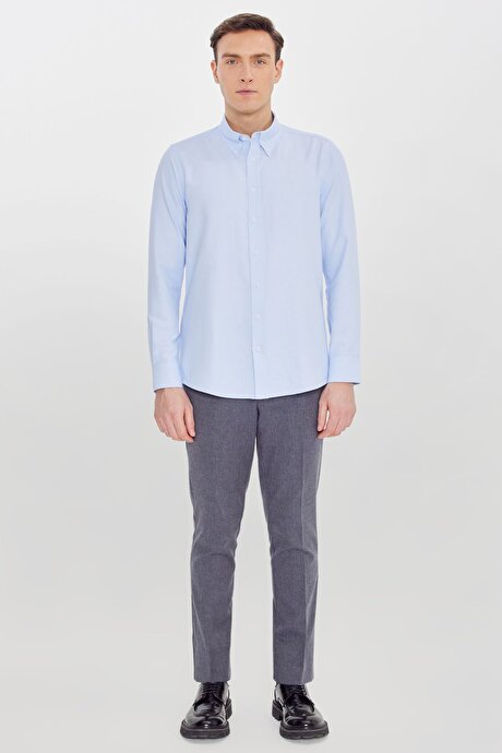 Pamuklu Slim Fit Dar Kesim Gant Yaka Oxford Açık Mavi Gömlek resmi