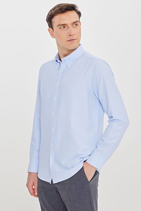 Pamuklu Slim Fit Dar Kesim Gant Yaka Oxford Açık Mavi Gömlek resmi