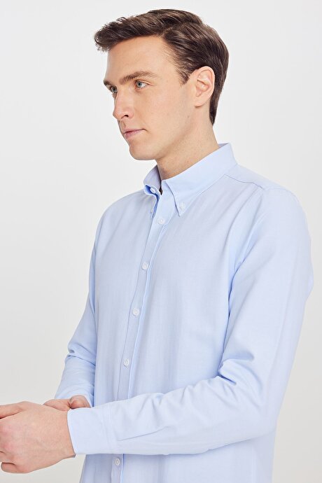 Pamuklu Slim Fit Dar Kesim Gant Yaka Oxford Açık Mavi Gömlek resmi