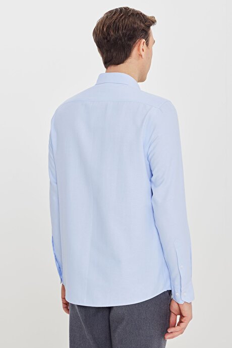 Pamuklu Slim Fit Dar Kesim Gant Yaka Oxford Açık Mavi Gömlek resmi