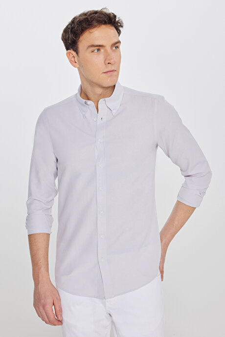 Pamuklu Slim Fit Dar Kesim Gant Yaka Oxford Bej Gömlek resmi