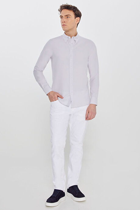 Pamuklu Slim Fit Dar Kesim Gant Yaka Oxford Bej Gömlek resmi
