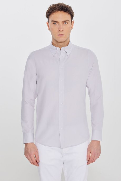 Pamuklu Slim Fit Dar Kesim Gant Yaka Oxford Bej Gömlek resmi