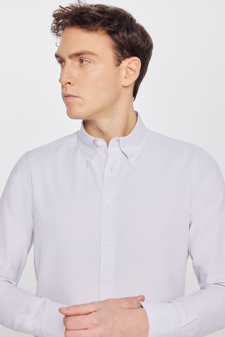 Pamuklu Slim Fit Dar Kesim Gant Yaka Oxford Bej Gömlek resmi
