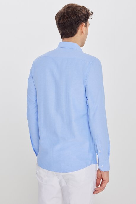 Pamuklu Slim Fit Dar Kesim Gant Yaka Oxford Mavi Gömlek resmi