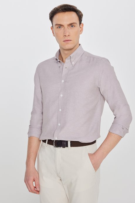 Pamuklu Slim Fit Dar Kesim Gant Yaka Oxford Vizon Gömlek resmi