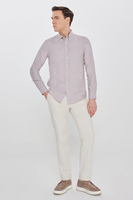 Pamuklu Slim Fit Dar Kesim Gant Yaka Oxford Vizon Gömlek resmi