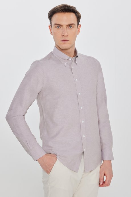 Pamuklu Slim Fit Dar Kesim Gant Yaka Oxford Vizon Gömlek resmi
